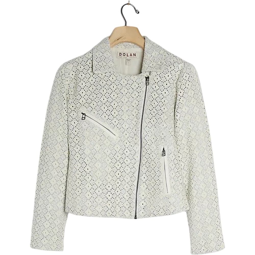 Anthropologie Dolan Women's Cream Rossi Eyelet Moto Jacket Spring Size M EUC